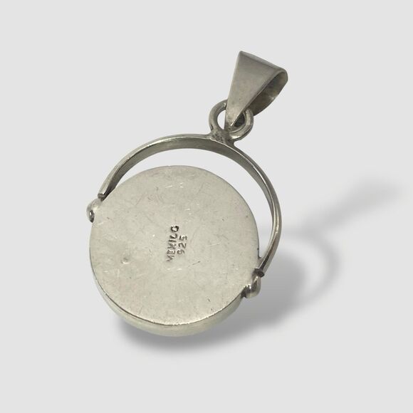 925 Sterling Silver Turquoise Natural Stone Round Pendant Women Vintage Jewelry - Picture 4 of 9